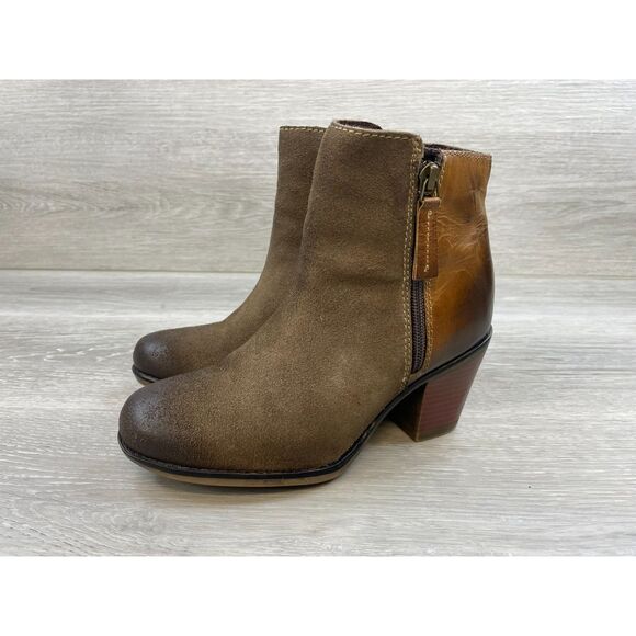 Roan Lina Women's Bootie Ankle Biker Boot Side Zip Heeled Suede Leather 6 Brown - Picture 3 of 11